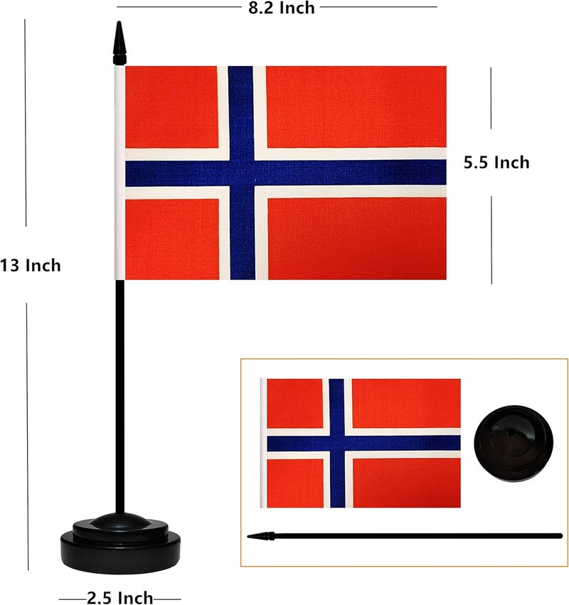 BCLin Norway Desk Flag Set, 2 Pack Norwegian Table Office Flags, Small Mini Desktop Flag With 12" Solid Black Pole, Black Base, Miniature Desktop Flag - Image 2